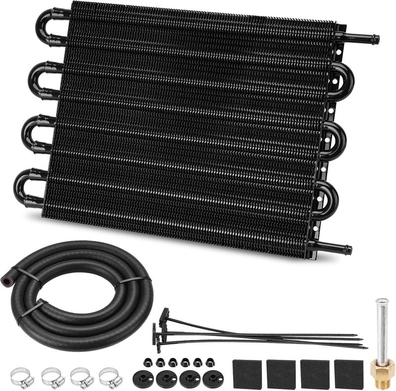 FILTERUP Upgrade 8 Pass Aluminium Transmission Oil Cooler, 5/16" Universal 8 Rows Tube and Fin Cooler Kit Engine with Hose Mounting - Image 1